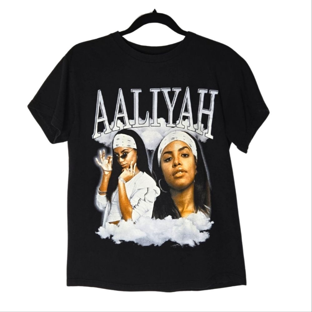 Aaliyah Black Graphic Tee 90s Hip Hop Band Concert Bootleg Style Unisex Shirt M